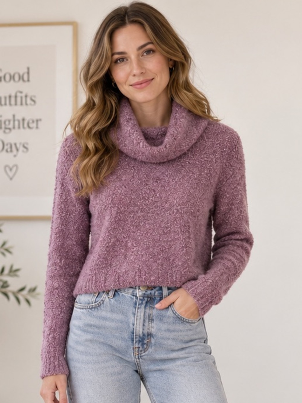 Free People Stormy Lavender Cowl Neck Alpaca Wool Blend Sweater Size S